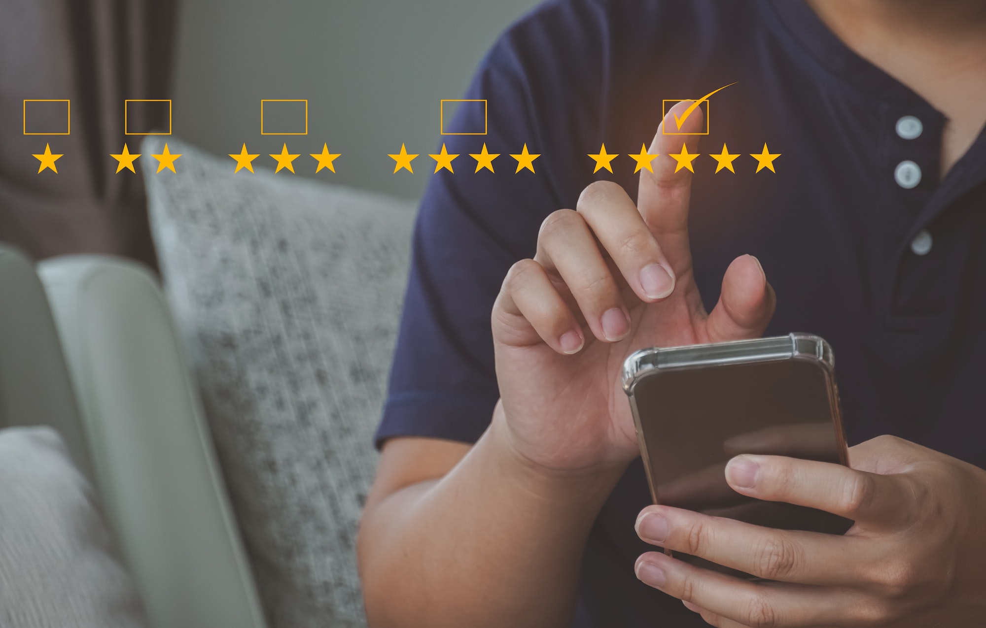 Customer review good rating concept, customer review by five star feedback, positive feedback.